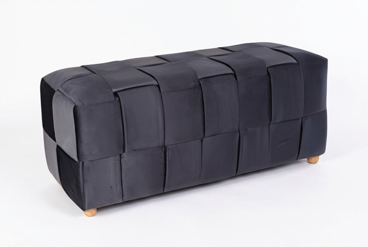 Black wooden textile stool in an elegant design.