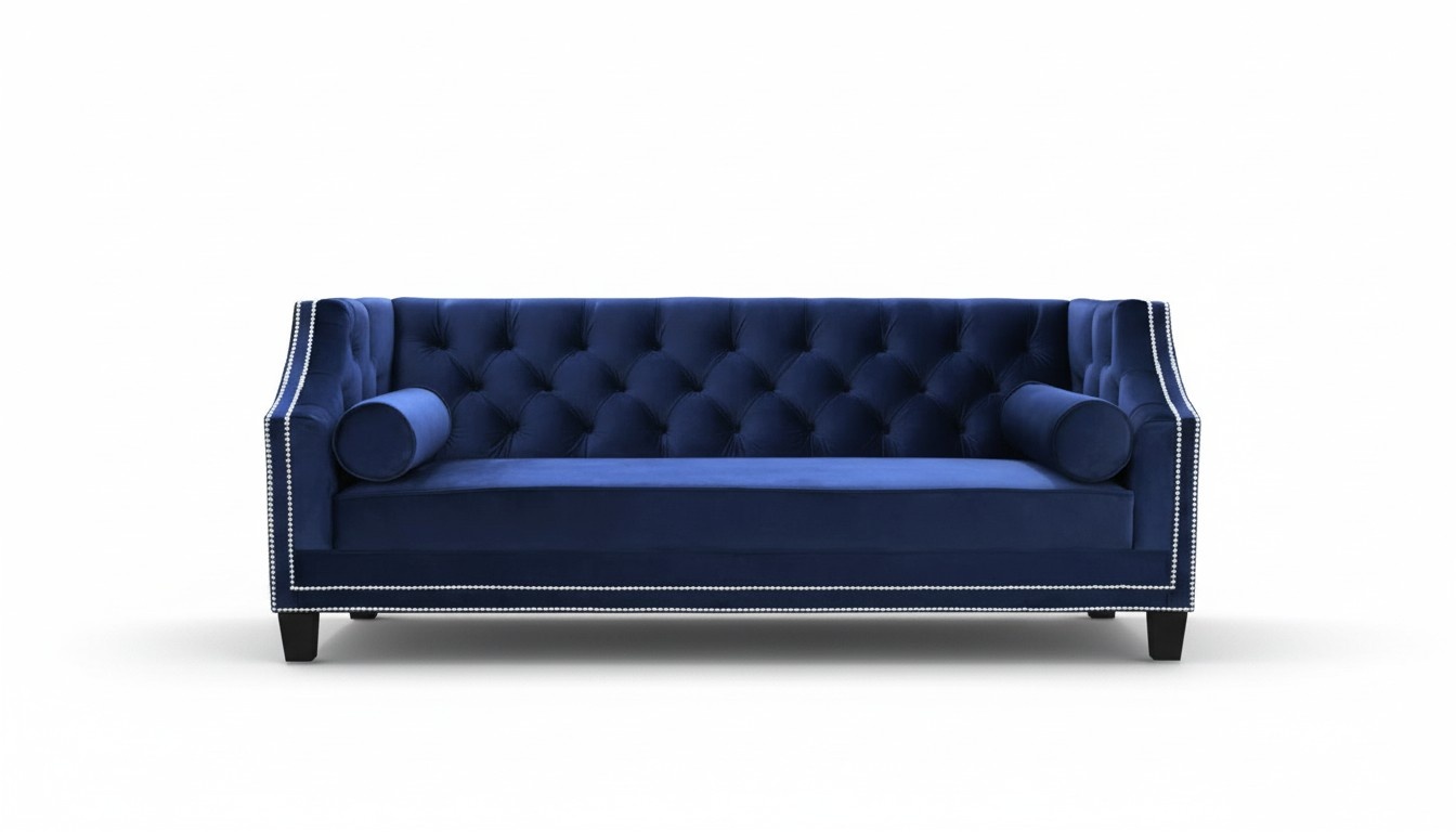 Blue Chesterfield Blue 2-Seater Textile Fabric Creative Furniture Sofa Modern Design
