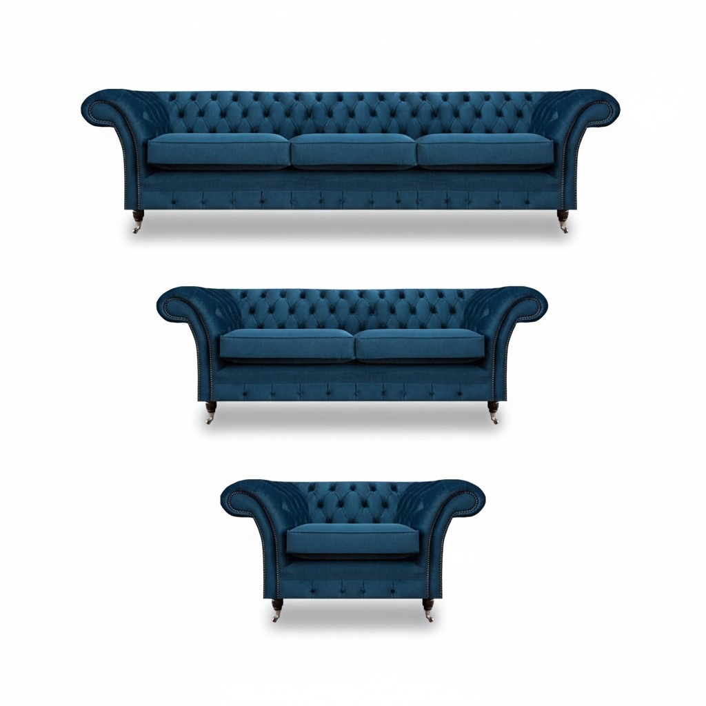 Blue Chesterfield seating furniture Modern sofa set living room furniture 3-piece