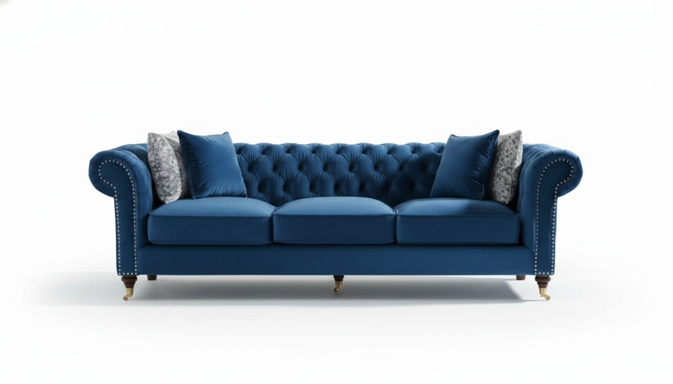 Blue Chesterfield sofa couch upholstery fabric leather couches upholstery set new