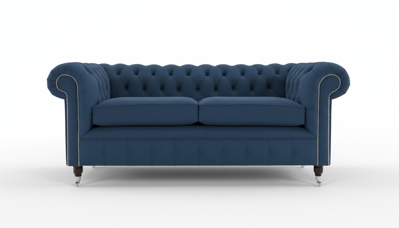 Blue Chesterfield couch textile upholstery seat set sofa fabric sofas 3 seater