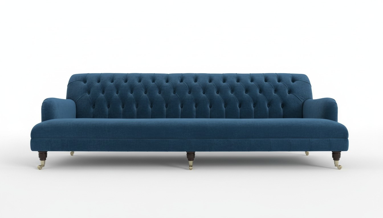 Blue Chesterfield Couch Textile 4 Seater XXL Big Sofa New Velvet Upholstered Comfortable