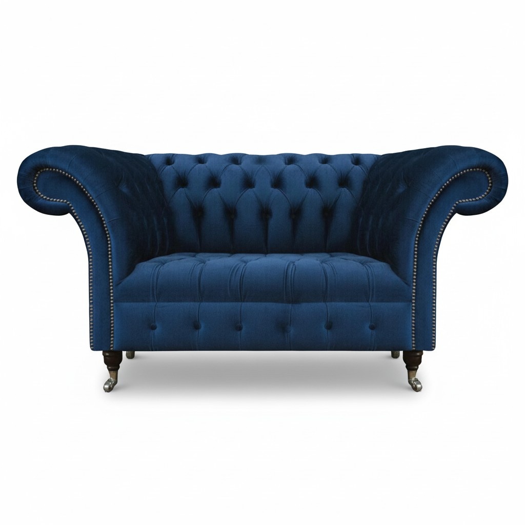 Blue Chesterfield two-seater living room upholstered seating furniture luxury couch