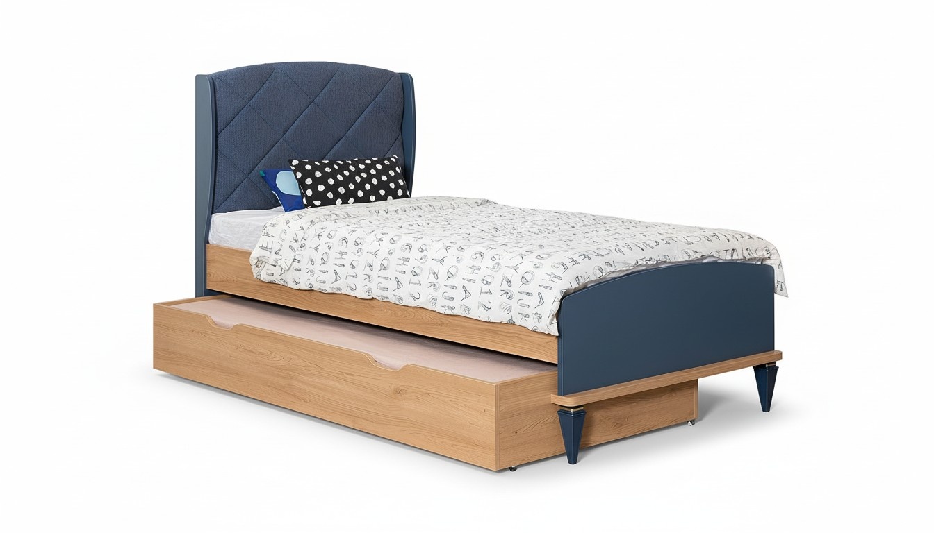 Blue children\'s room upholstered bed designer bed frame wooden frame furniture