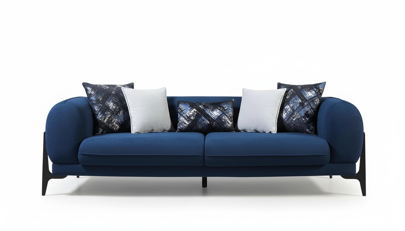 Blue cushion 3-seater reclining sofas designer club couches lounge furniture