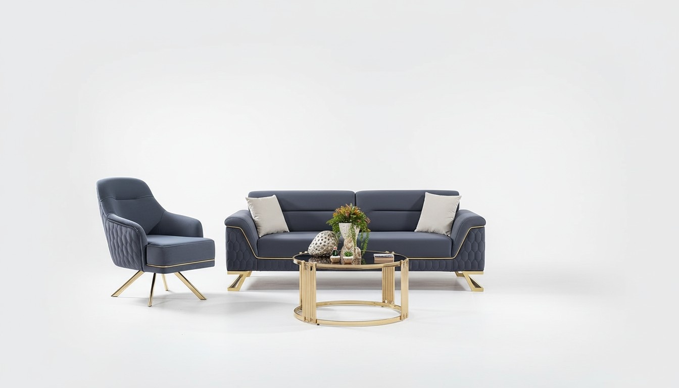 Blue living room seating set designer corner sofa luxury modern armchair