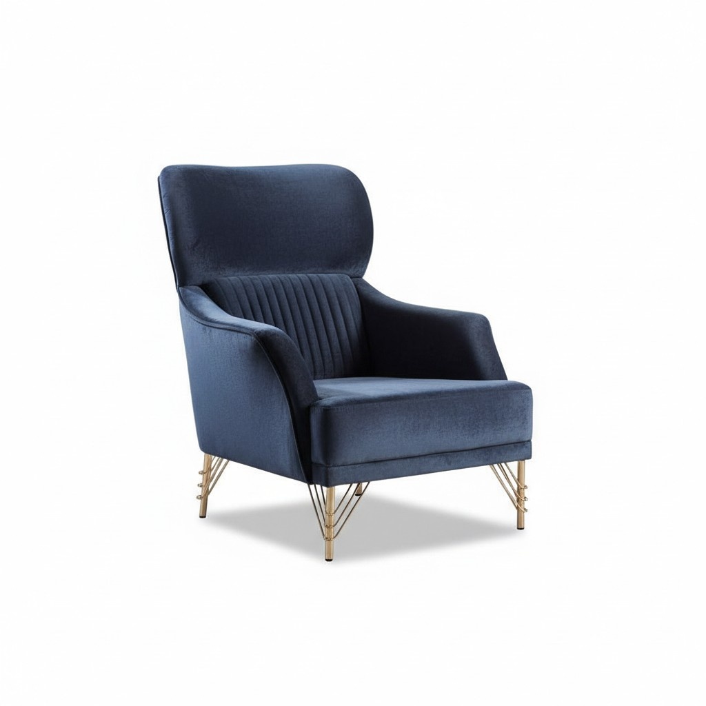 Blue Modern Armchair Living Room Fabric Armchair Elegant Textile Armchair