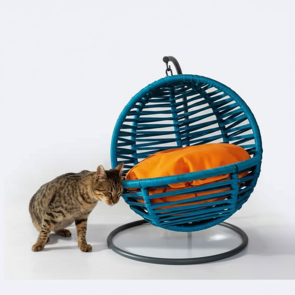 Blue Round Swing Cat Lounger Animal Accessories Luxury Modern Furniture