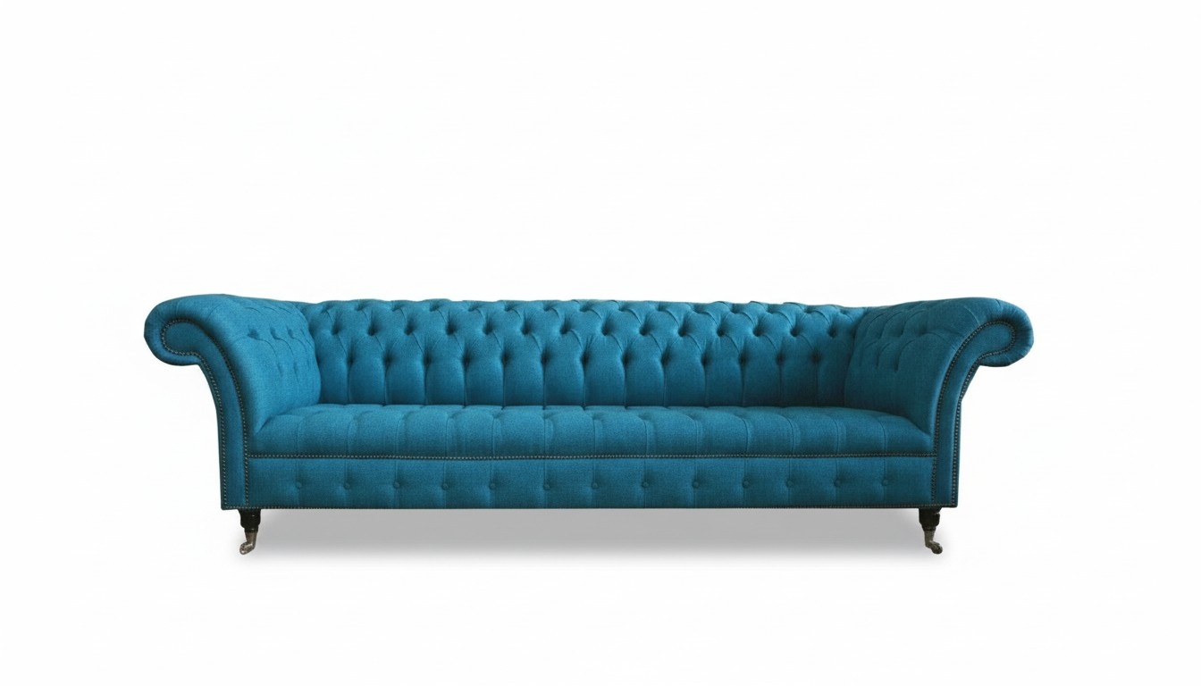 Blue xxl Big Sofa Couch Chesterfield 265cm Upholstery Sofas 4 Seater Velvet Textile