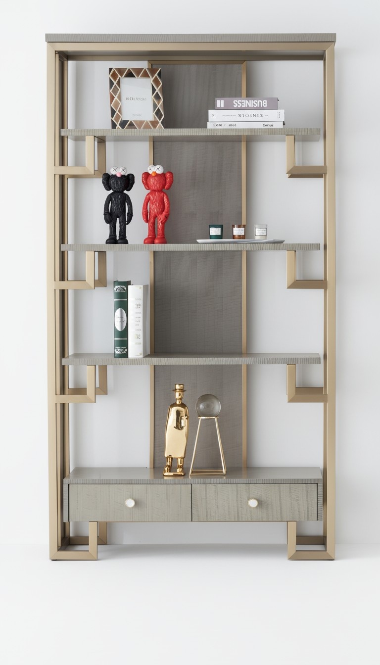 Bookcase Stainless Steel Shelf Books Wall Cabinets Office Shelves Luxury Cabinet New