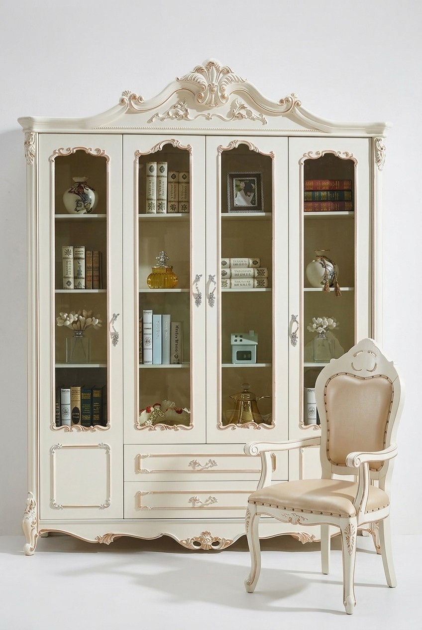 Bookcase Style Art Deco Cabinet Display Case White Furniture Cupboards