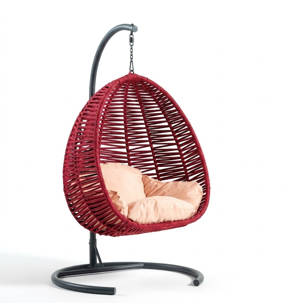 Oval rattan chair in red stainless steel for comfortable relaxation new