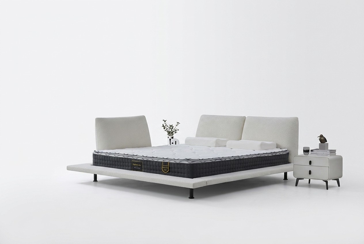 Modern Comfort Design Box Spring Bed Double Bed White Headboard Minimalist