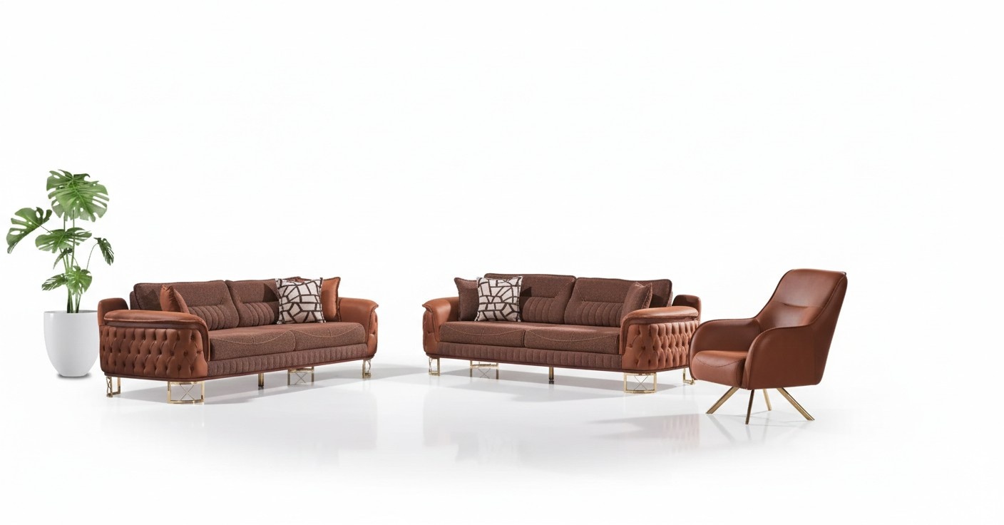 Brown Chesterfield sofa set 3+3+1 seater designer couches 3 pieces