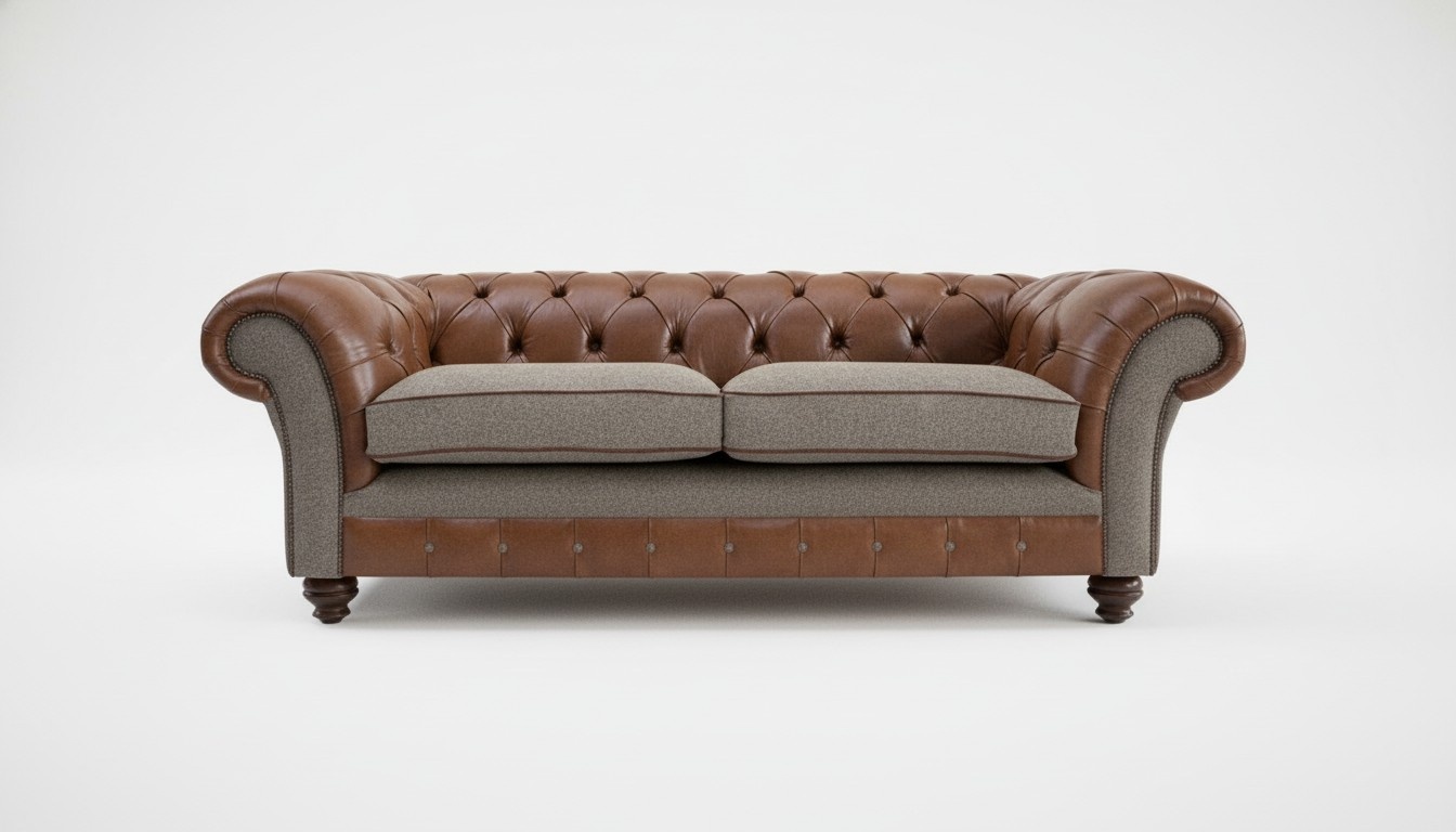 Brown 3 seater Chestrerfield leather sofa couch upholstery set textile sofas new