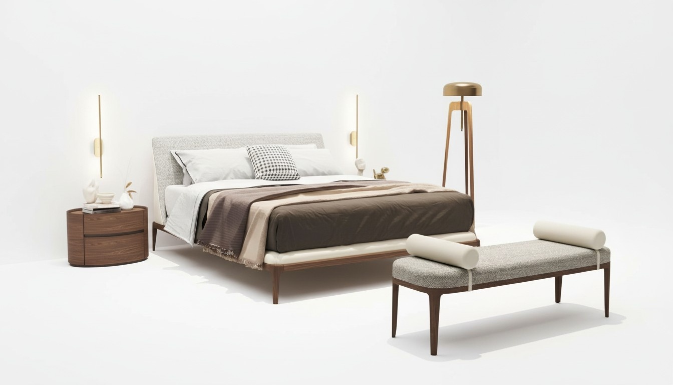 Brown bedroom set bed frame 2x bedside tables double bed 3pcs