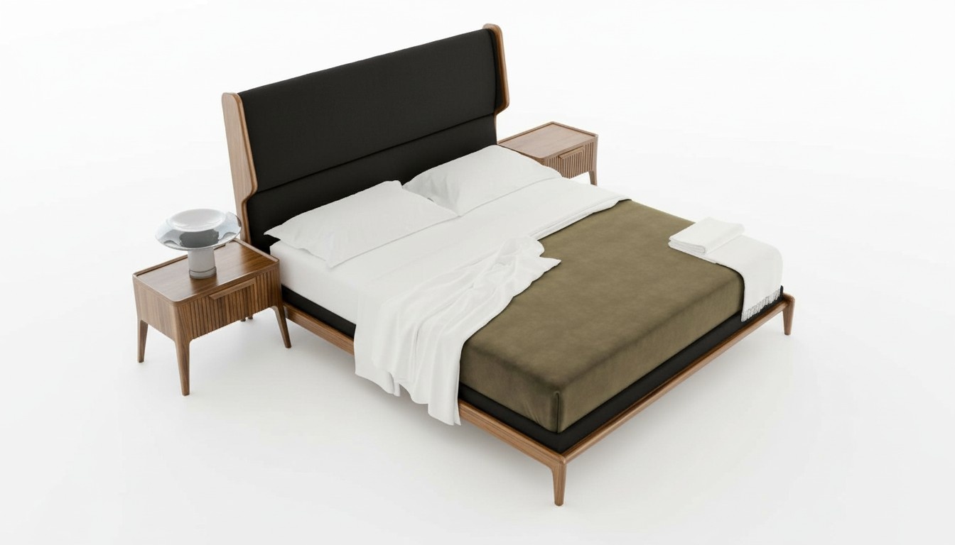 Brown bedroom set bed bedside tables 2pcs modern style luxury furniture