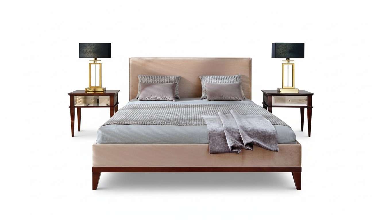 Brown-beige bedroom bed wood double bed new