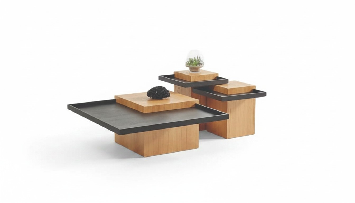Brown-black living room coffee table set 3x coffee tables wooden furniture