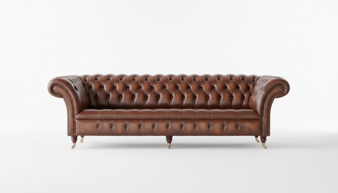 Brown Chesterfield couch sofa 4 seater Faux Leather Luxurious Classic Design Sofa on Casters New