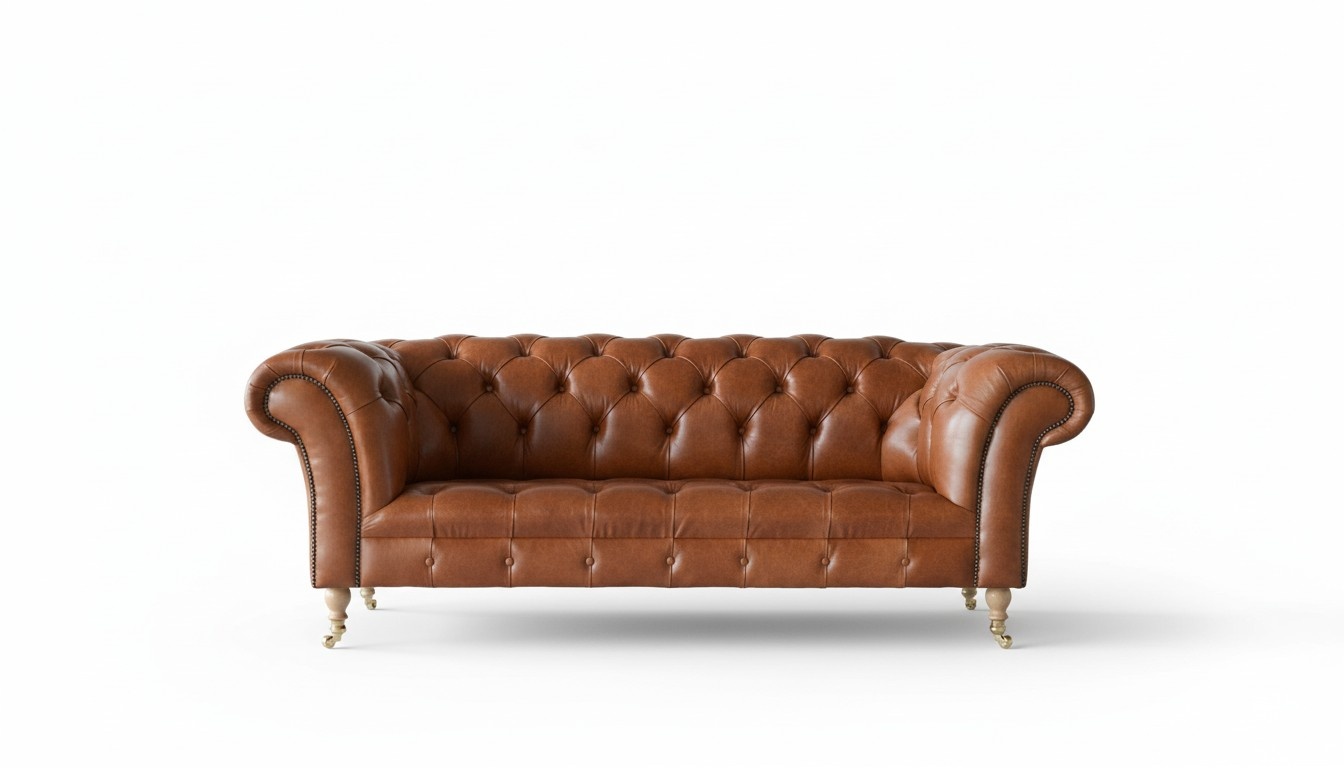 Chesterfield Sofa 3-Seater Light Brown Faux Leather Luxurious Couch on Castors New