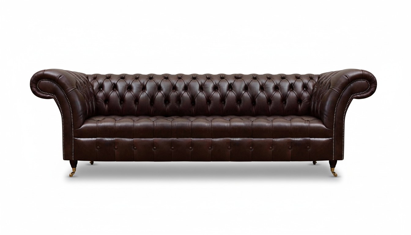 Brown Chesterfield faux leather couch modern four-seater seating furniture