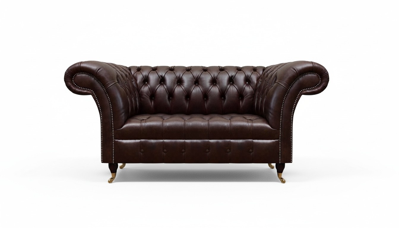 Brown Chesterfield leather sofa designer faux leather couches two-seater