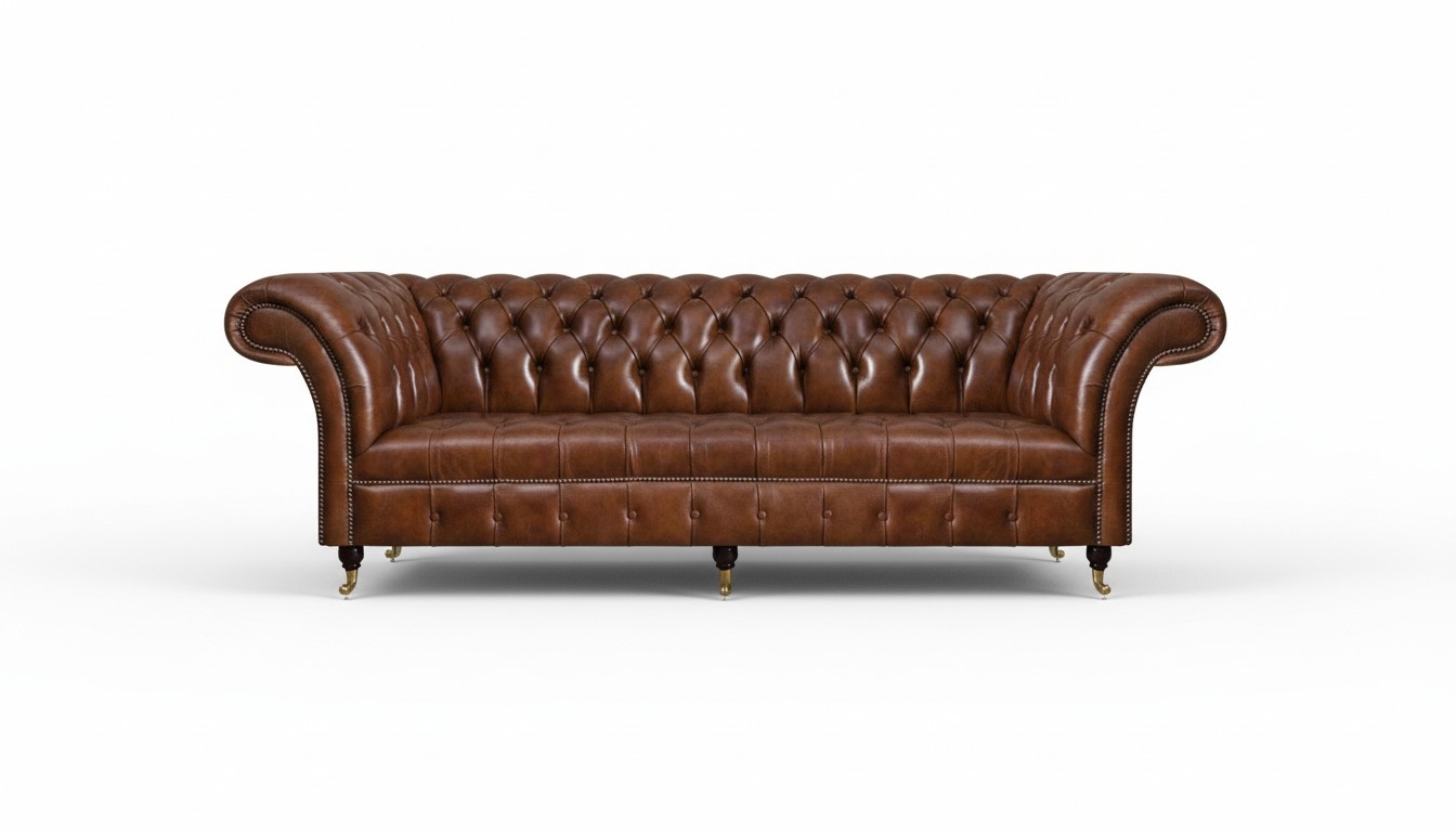 Brown Chesterfield leather sofa elegant couches 3-seater living room furniture