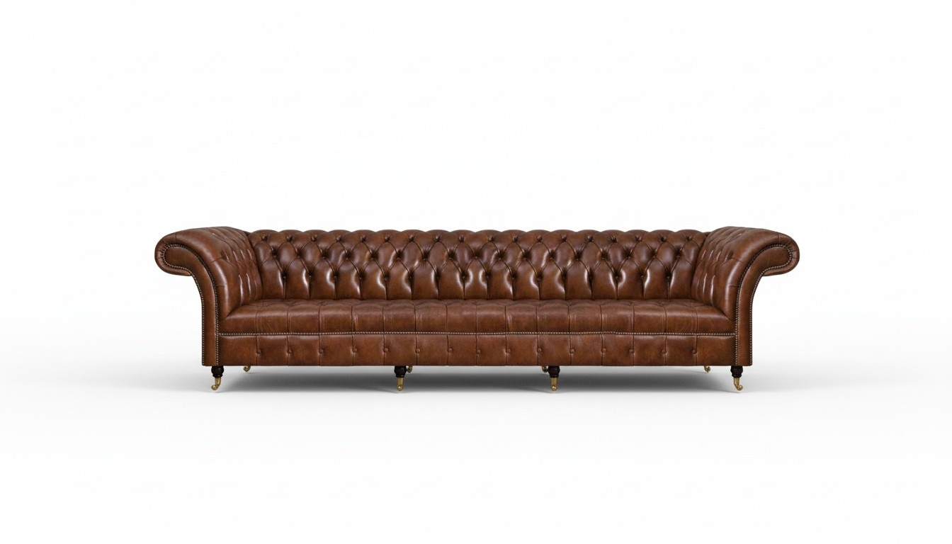 Brown Chesterfield leather sofa living room leather furniture noble seating couches