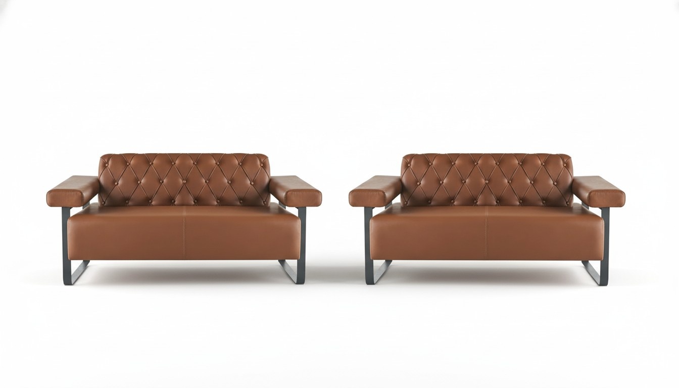Braun Chesterfield Leather Sofa Stainless Steel Original Modern 2-Seater Button