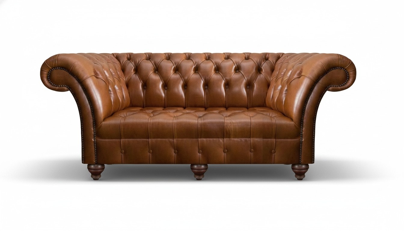 Brown Chesterfield Leather Three-Seater Living Room Modern Upholstered Sofas