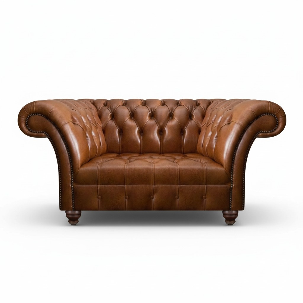 Brown Chesterfield Leather Two-Seater Designer Faux Leather Sofa