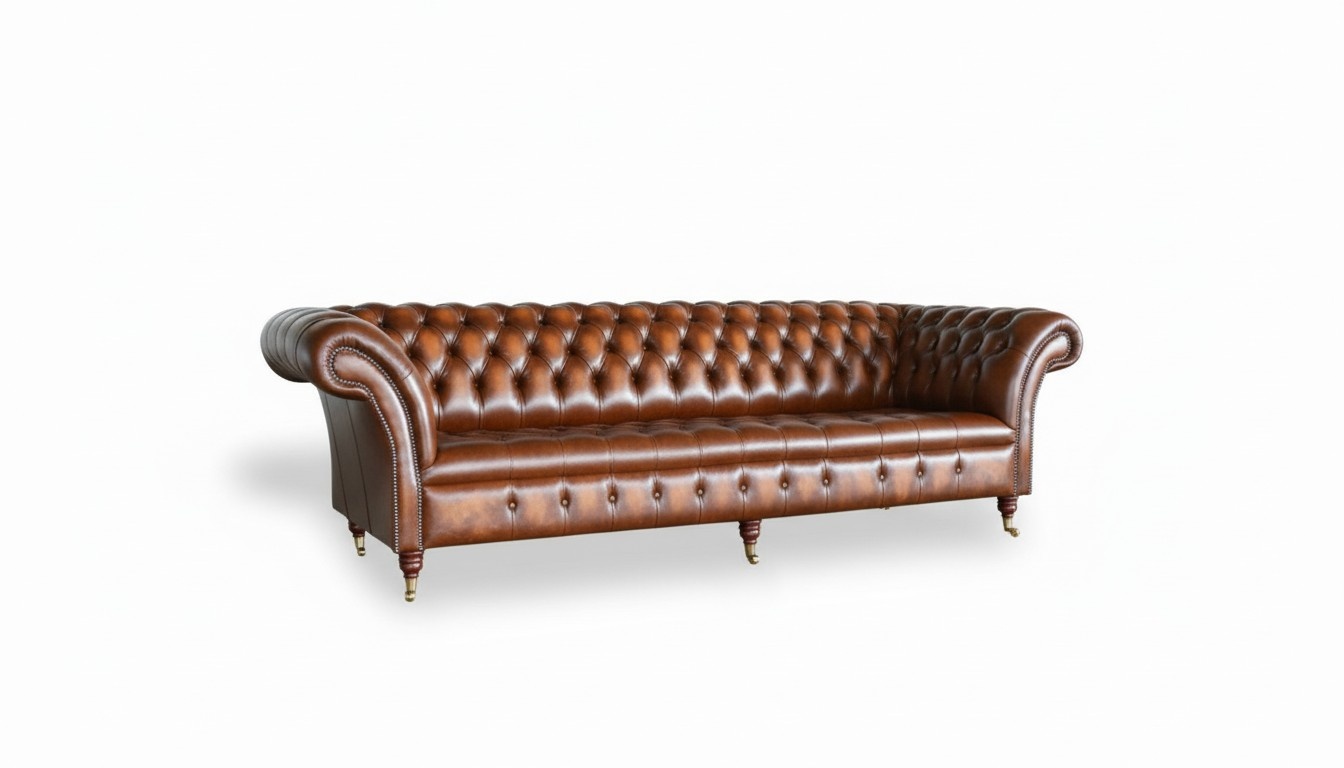 Brown Chesterfield Sofa Couch Upholstery Leather Couches Set 4 Seater Sofas New