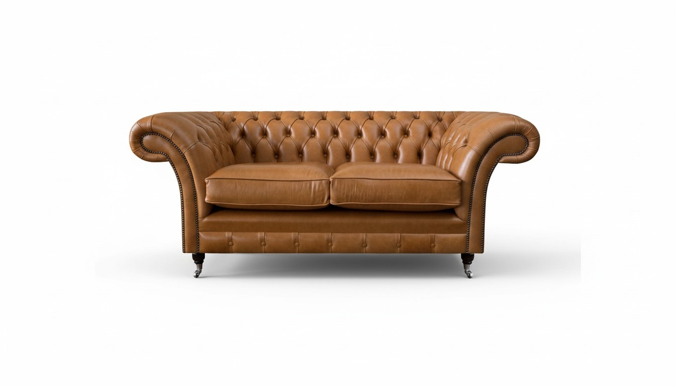 Braun Chesterfield Two-Seater Sofa Couch Living Room Luxurious Furniture