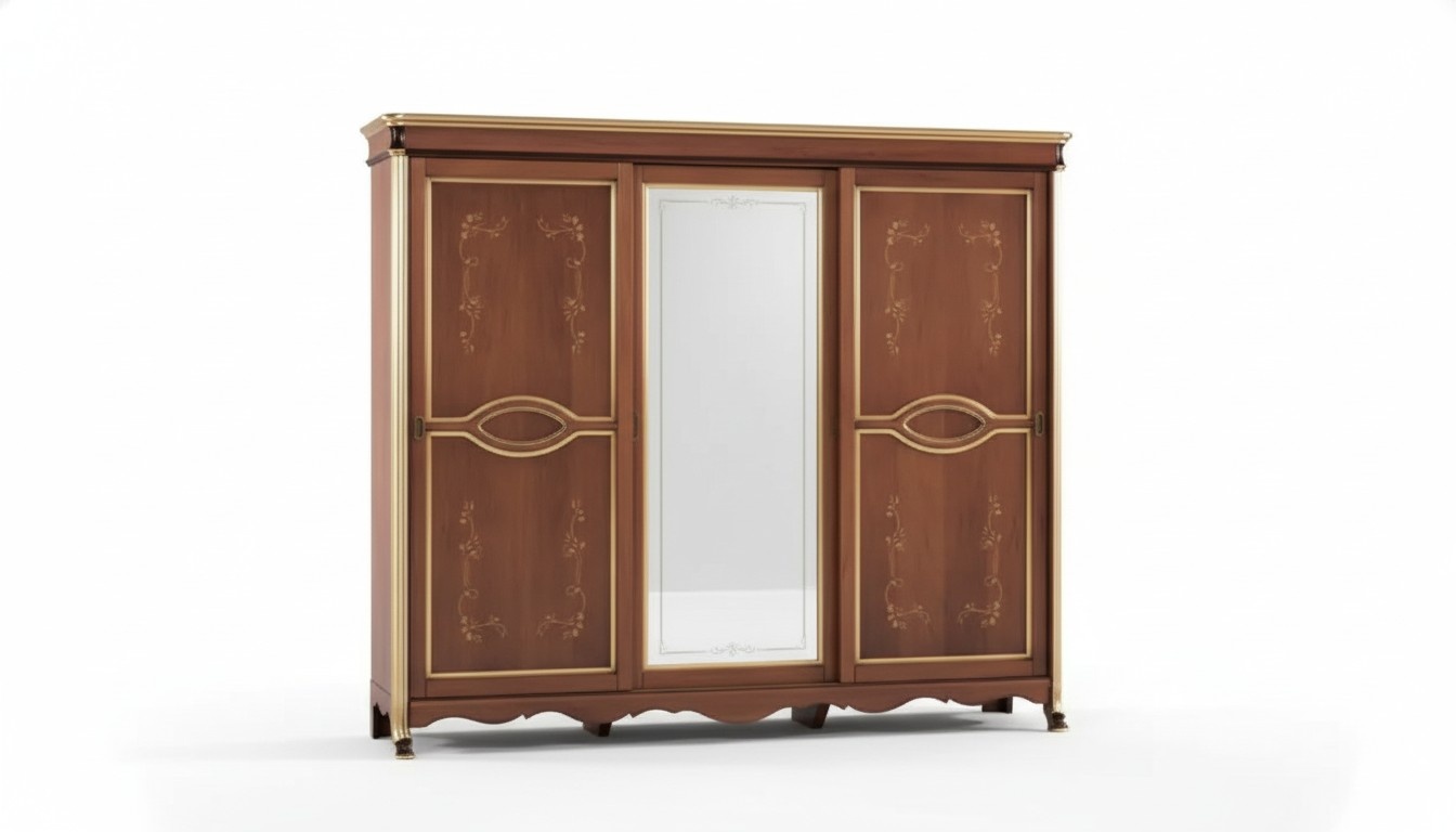 Brown Classic Solid Wood Wardrobe Mirror Bedroom Furniture