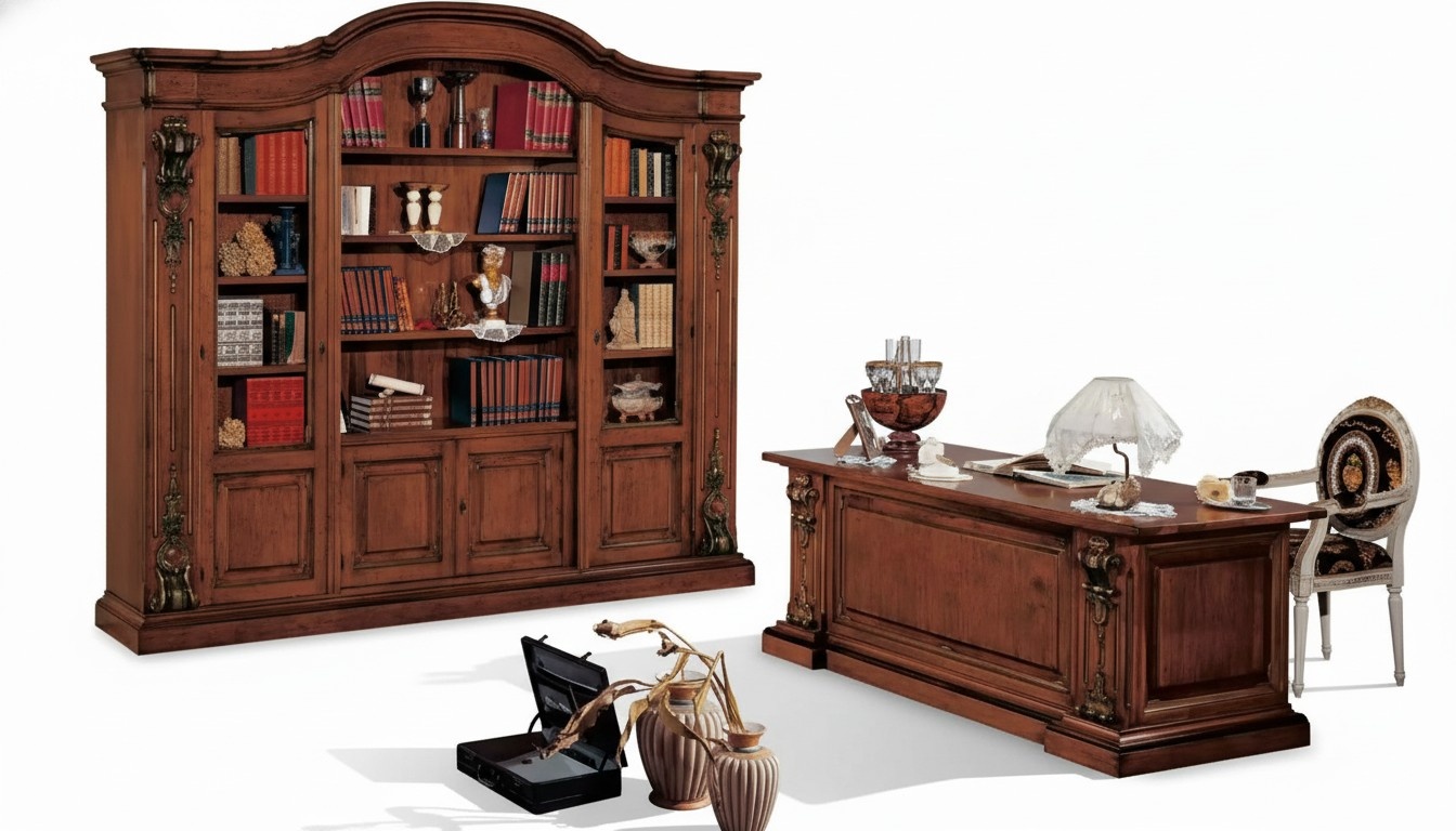 Brown Classic Office Furniture Solid Wood Desk Bookshelf Cabinets