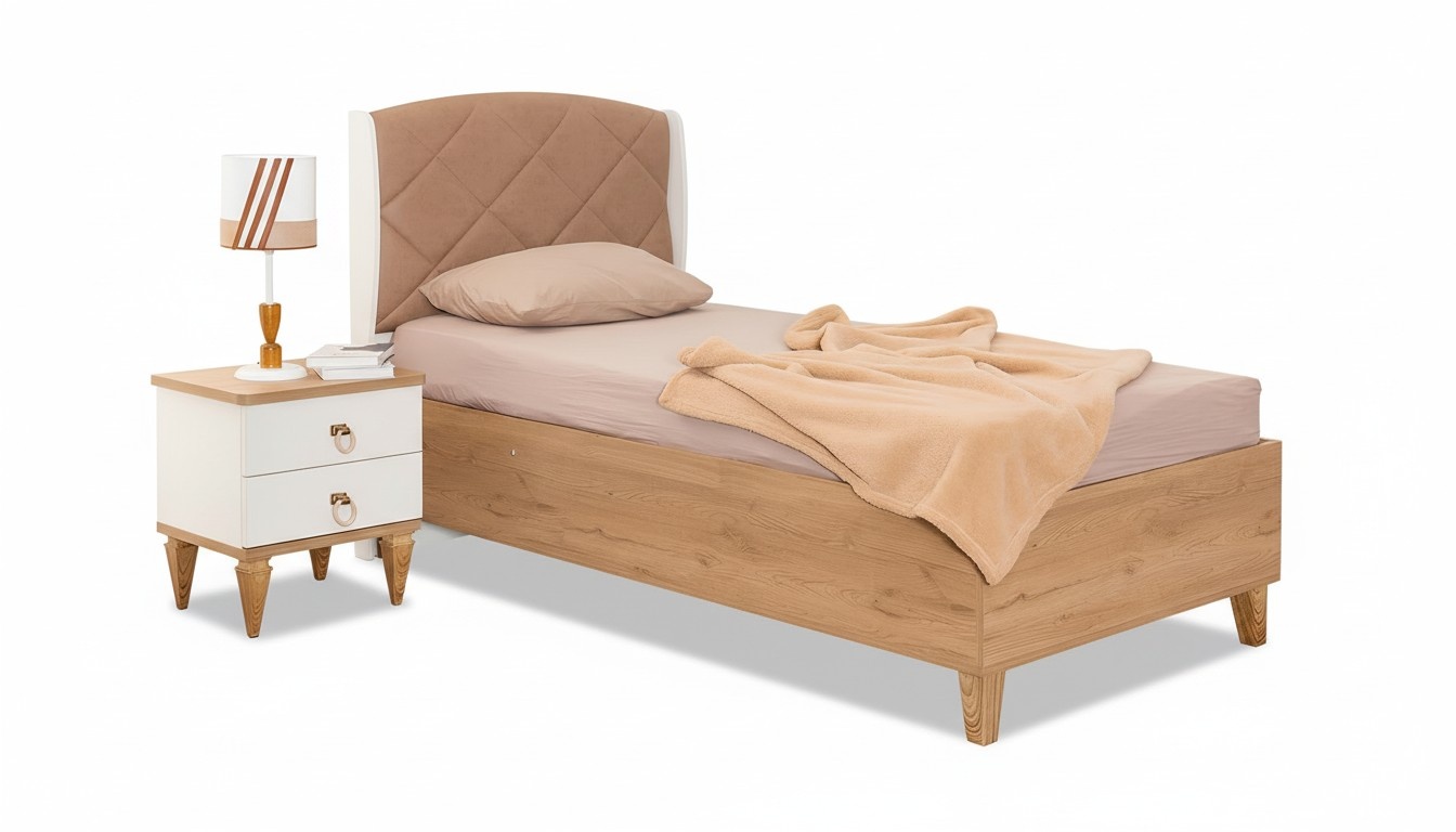 Brown upholstered children\'s bed Desihner functional bed Extendable beds