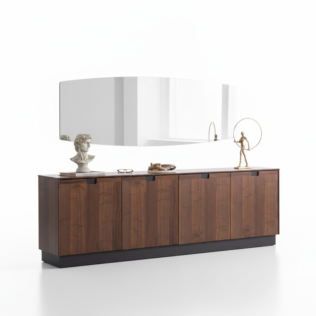 Brown dining room sideboard luxurious console mirror wood furniture 2-piece new