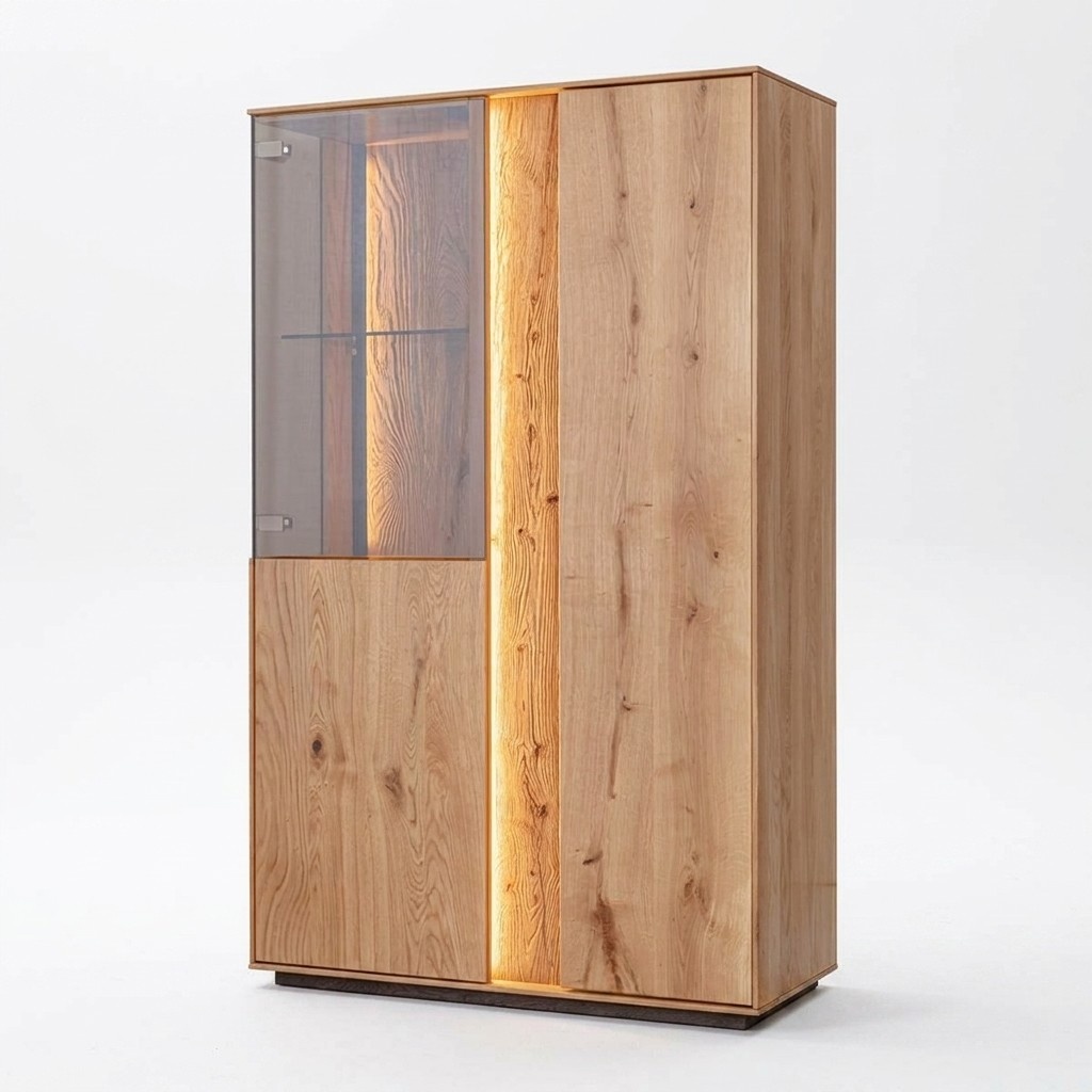 Brown LED display cabinet Luxurious sideboard Wood furniture Designer glass cabinets