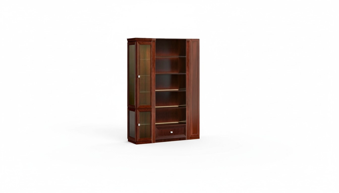 Brown office shelf designer glass showcase solid wood luxurious cabinet