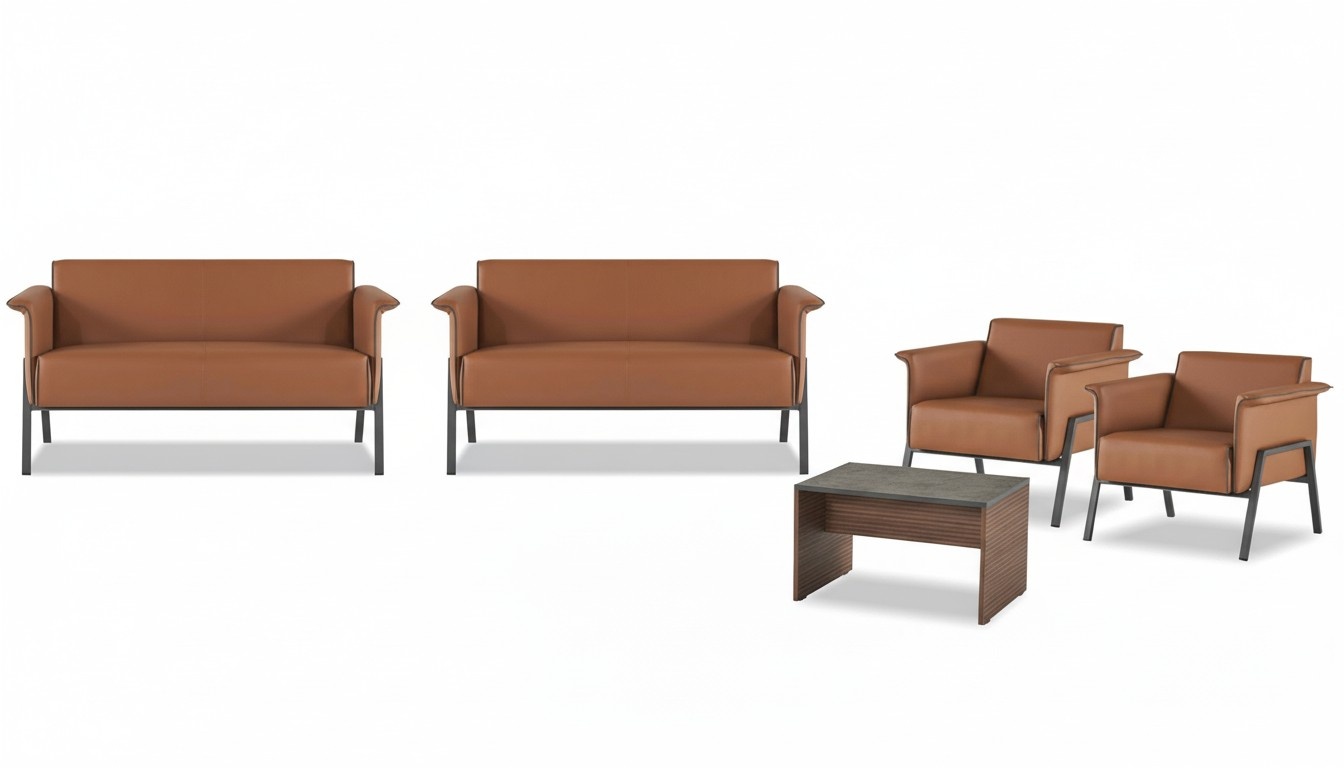 Brown robust office furniture modern side table 2x armchairs 2-seater