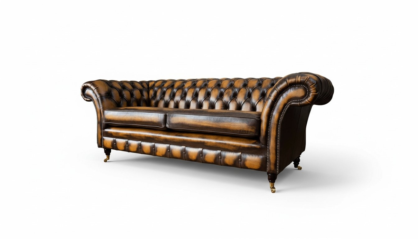 Brown Sofa 3 Seater Couch design Chesterfield Upholstery Seat Leather New