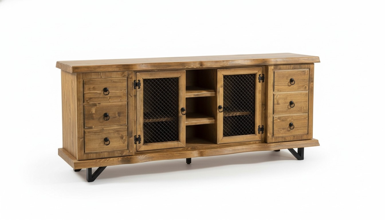 Brown Solid Wood Sideboard Cabinet With Shelves Lowboard