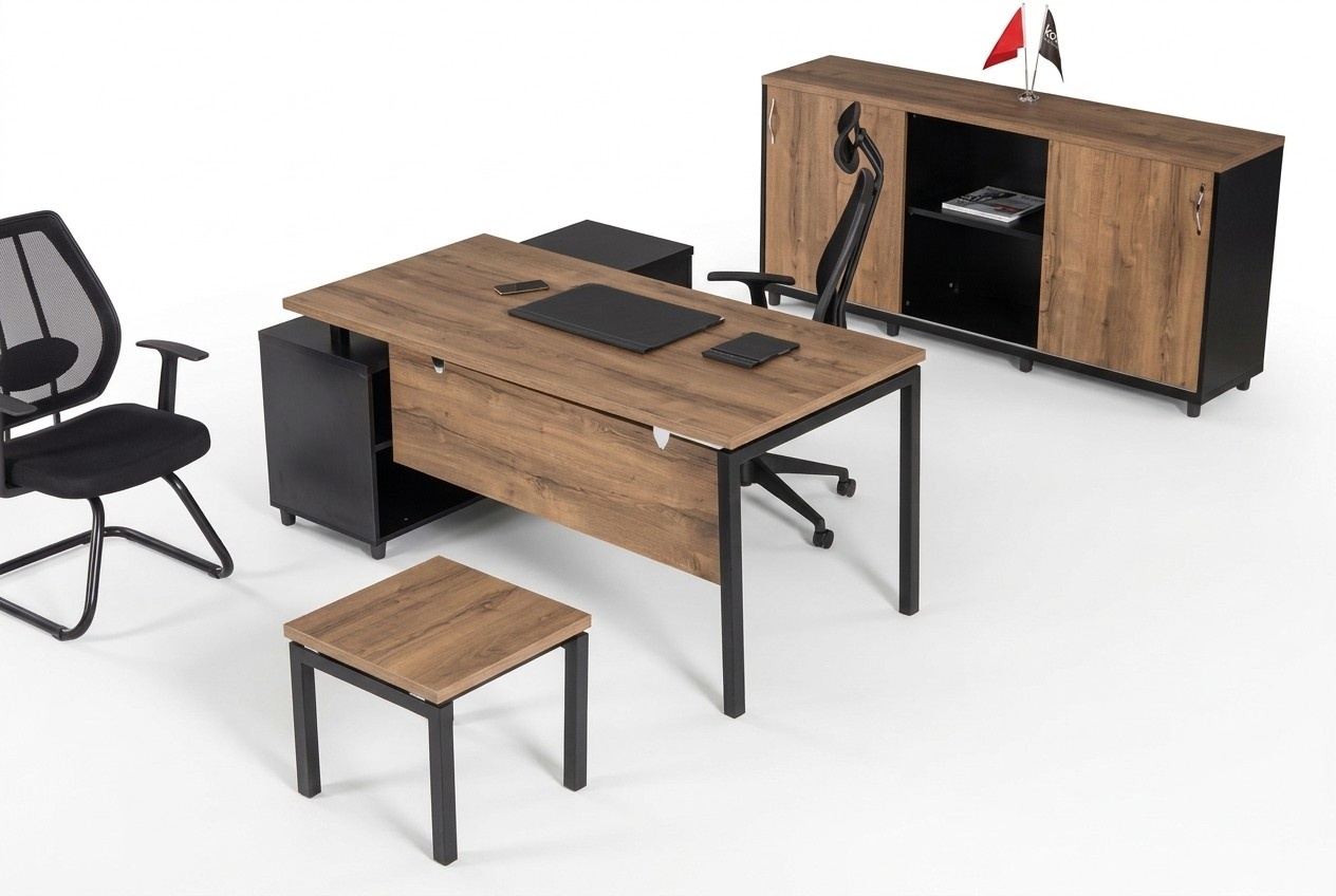 Brown study furniture luxury set desk office cupboard coffee table 3 pcs.