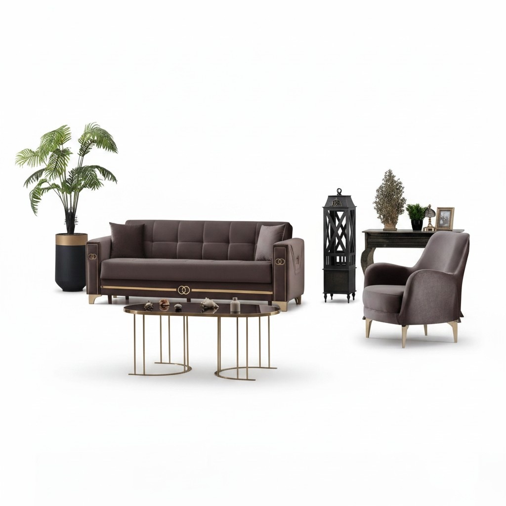 Braun textile sofa set 2 pieces modern furniture upholstery design living room