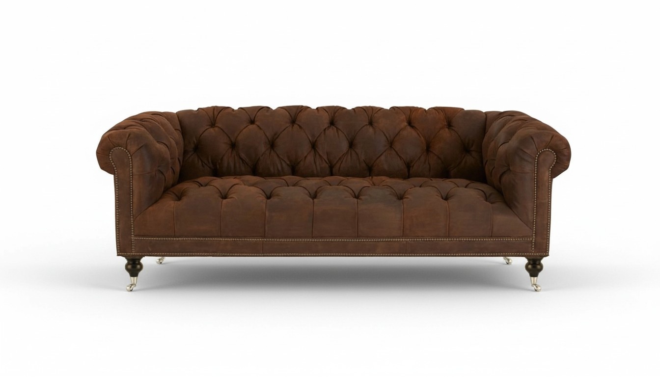 Brown Three-Seater Chesterfield Modern Design Leather Sofa Design Furniture Velvet Fabric