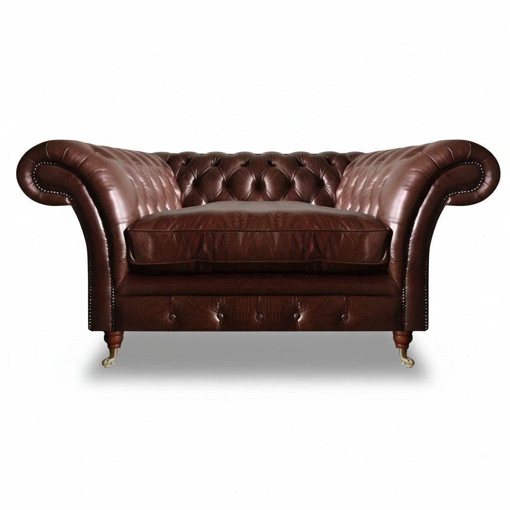 Brown upholstered armchair living room Chesterfield design leather couch