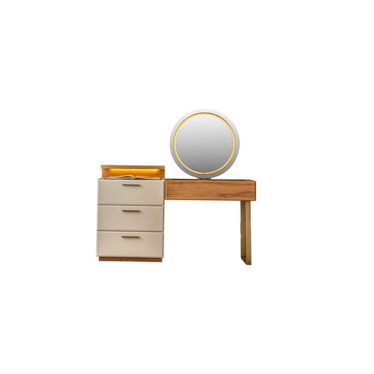 Brown and white bedroom set dressing table upholstered stool mirror