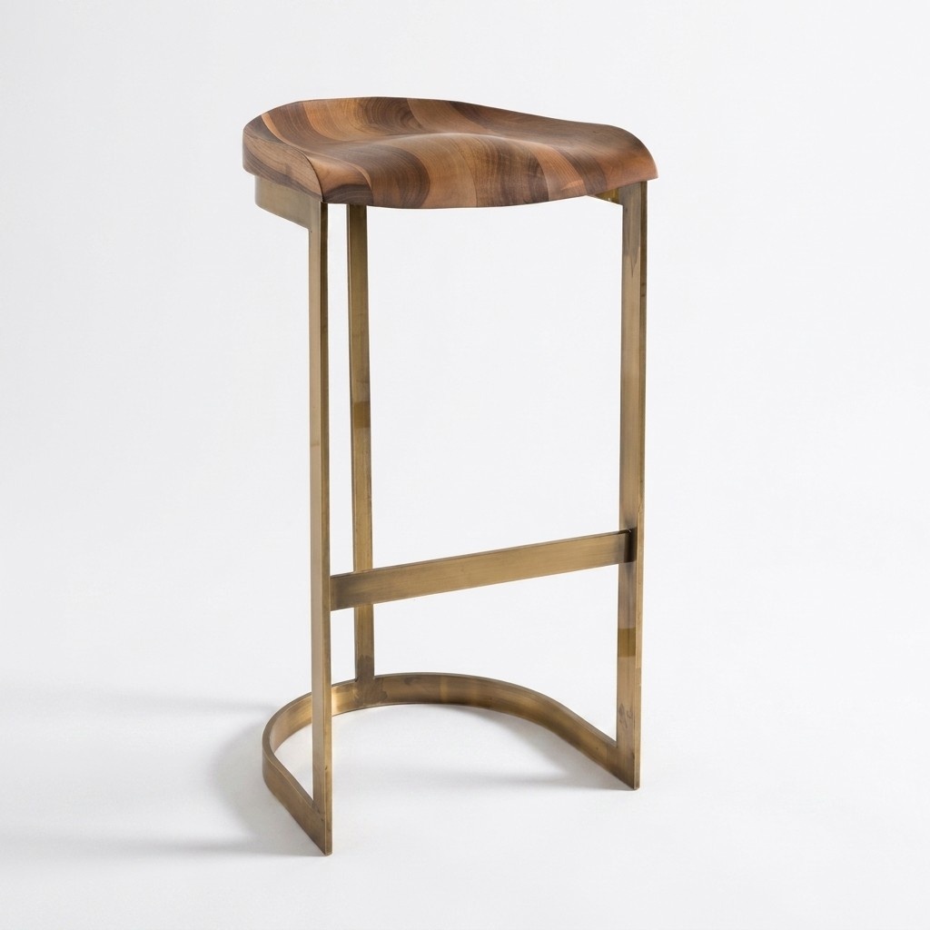 Brown Wooden Bar Stool Elegant Modern Seat Stool for Living Room