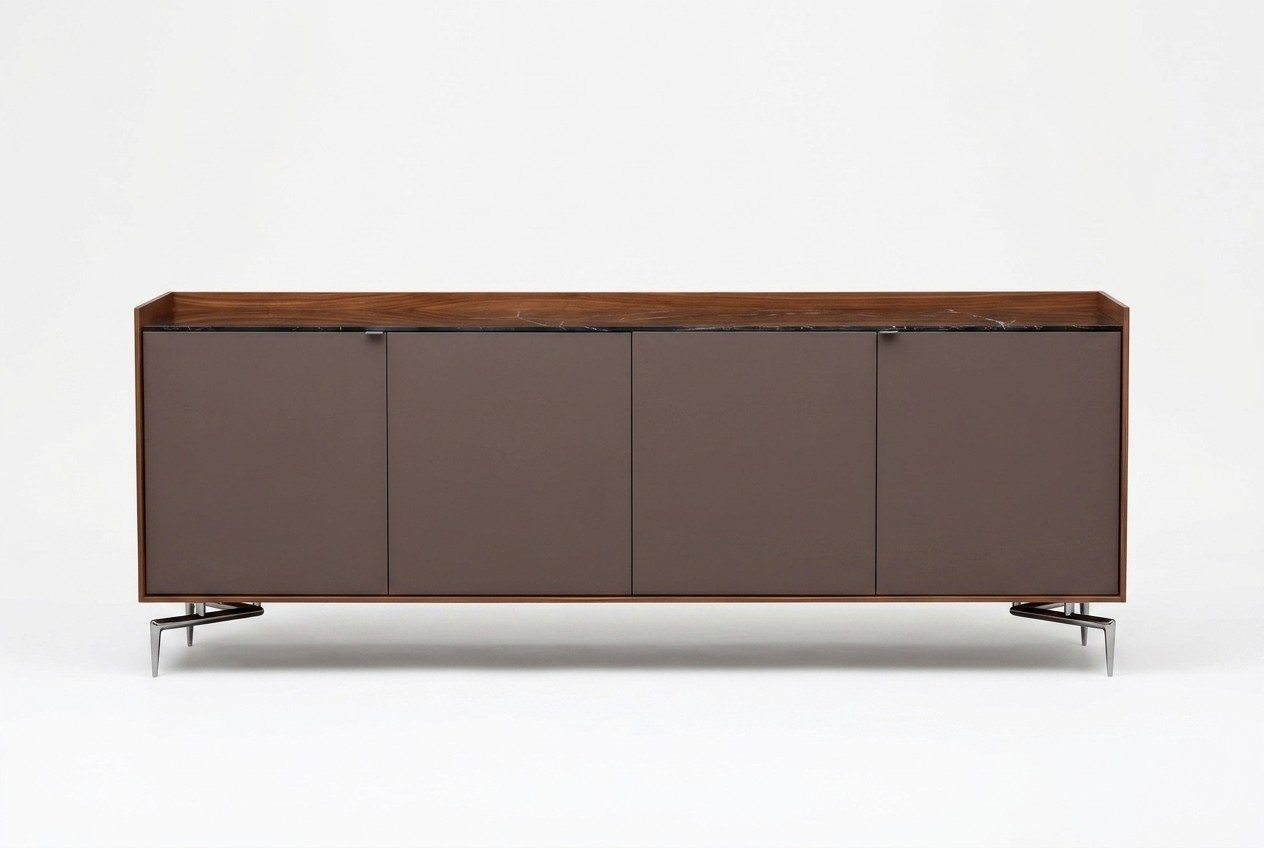 Brown wooden console in elegant modern design.